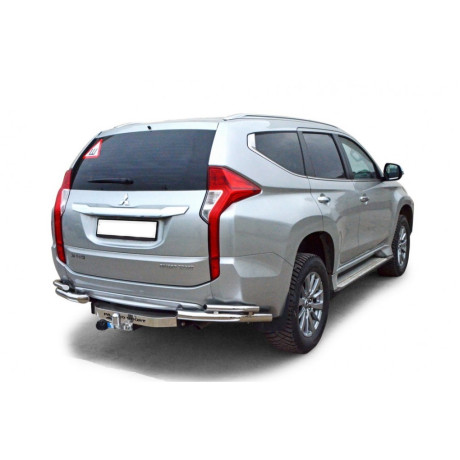 Защита заднего бампера «Уголки двойные» для Mitsubishi Pajero Sport (2017-н.в.)(Нерж. Сталь) купить недорого с доставкой в Омск